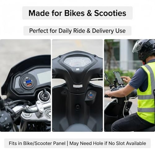 Image of SARTE Bike Mobile Charger USB Fast Charging Waterproof 12V /24V Motorcycle & Scooty Charger with LED Voltage Display Type-C PD + QC3.0 Dual Port