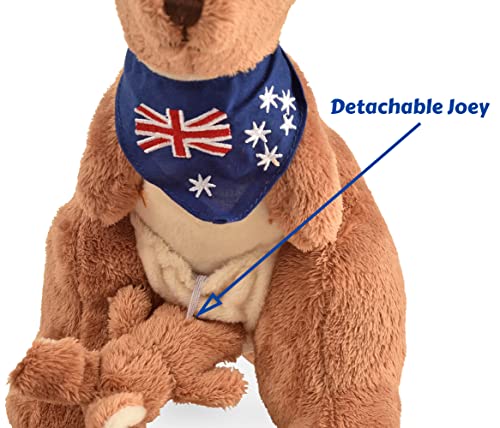 Bohs Plush Kangaroo With Australia Scarf And Removable Joey - Cuddly Soft Stuffed Mom And Baby Animals Toy- 11 Inches #TOP2