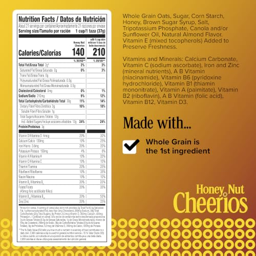 Image of Honey Nut Cheerios, Heart Healthy Gluten Free Breakfast Cereal with Whole Grain Oats, Mega Size, 27.2 oz