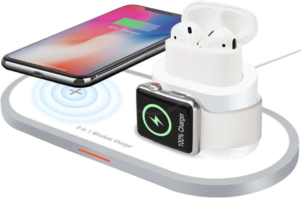 Wireless Charger, AUDON 3 in 1 Wireless Charging Pad for iPhone Apple Watch iWatch Series 4/3/2/1& AirPods, Wireless Charging Station Pad for iPhone 11/11 Pro/11 Pro Max/Xs/Xs Max/Xr/X/8/8 Plus