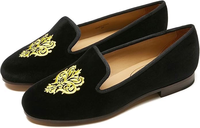Image of Journey West Women's Velvet Loafer Flat with Embroidery Velvet Slippers