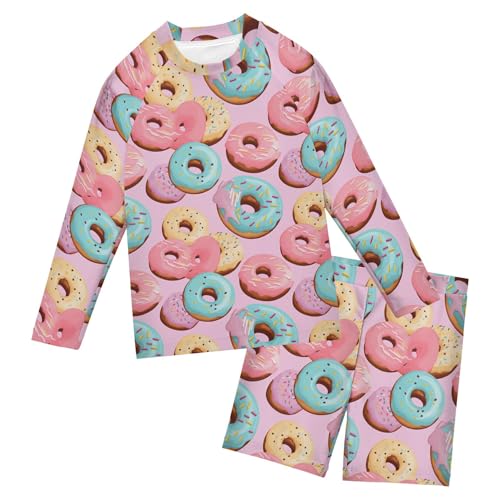 Donuts Desserts Boys Rash Guard Swimsuits Set for Boys Long Sleeve Swim Shirts Bathing Suits with Trunks B0402845