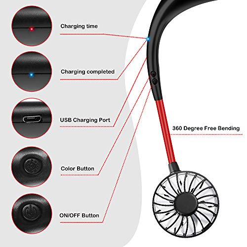 Ansbell Hand Free Personal Fan, Dual Head Led Mini Fan Portable Face Fan 3 Speed Adjustable Micro Usb Rechargeable Fan For Men Women Office Home Outdoor Camping Travel Wear Hanging Neck Fan (Usb Fan) #TOP4