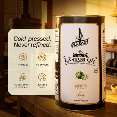 Image of Chekko Cold Pressed Castor Oil Edible (Arandi) 500ml | 100% Pure & Natural Wood Pressed Virgin Castor Oil for Hair & Skin Care, Body Massage | Moisturization & Wellness For Men & Women