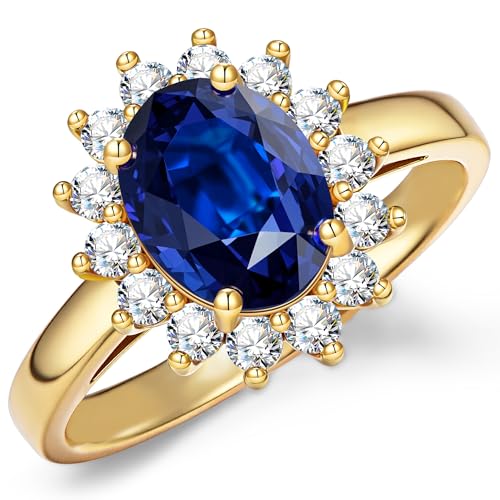 GONA 1-4.0CT Lab Grown Blue Sapphire Ring GRC Certificate Princess Diana Kate Anniversary Engagement Wedding Promise Tarnish-Resistant Silver Rings Woman Moissanite Diamond Royal Blue Festivals