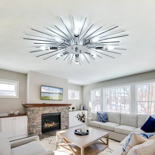 Image of ZGLAOJT Semi Flush Mount 8 Light Ceiling Light Modern Metal Ceiling Lighting Chrome Light Fixture Chandelier for Farmhouse Kitchen Dining Room Bedroom Hallway Living Room