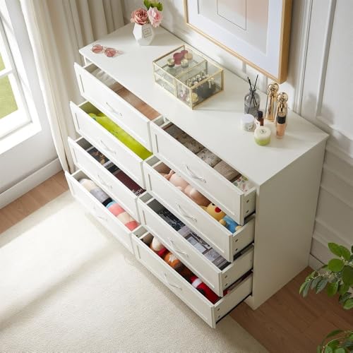 Image of Goldview Furniture White Chest of Drawers - Wooden Dresser with Sleek Metal Handles - Modern Storage Cabinet for Bedroom, Living Room, or Entryway