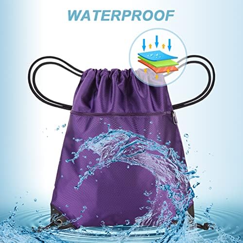 JFmall String Sports Gym Bag, Swim PE Bag Waterproof Drawstring Sport Bag with Zipped Pocket for Kids Boys Girls Men Women