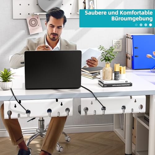 StowBin Kabelkanal Schreibtisch fürs Kabel Management - 2er Set Edelstahl Kabel Organizer Schreibtisch - Inkl. Zubehör - Kabelmanagement Schreibtisch - Cable Organizer Desk, White