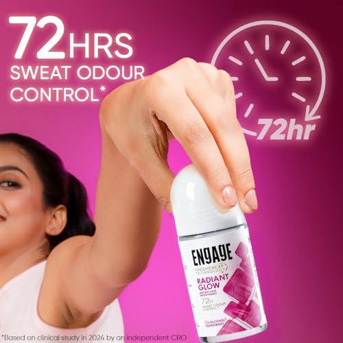 Image of Engage Radiant Glow Underarm Roll On Deo for Women|72 Hour Sweat & Odour Protection|Instant Skin Brightening|Advanced Antiperspirant Formula|FreshEncap Technology| 0% Alcohol|Non Sticky|50ml
