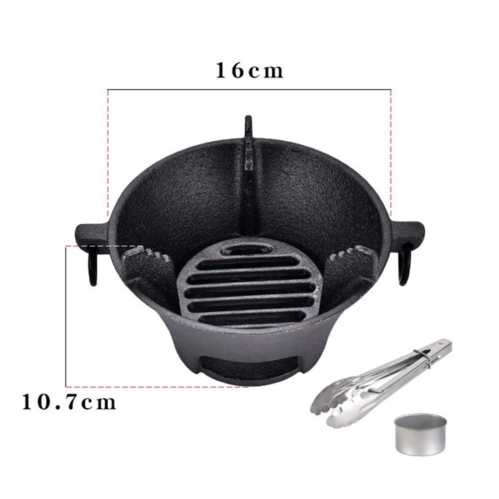 Horno de carbón, estufa de carbón de hierro fundido, placa de cocina con 1 clip y 2 tazas, horno de parrilla para barbacoa para interiores y exteriores