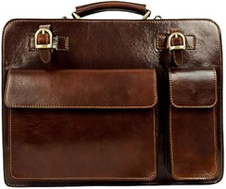 Leather Briefcase Laptop Bag - Handmade Detachable Strap Messenger Shoulder Handbag Satchel Business Unisex - Time Resistance