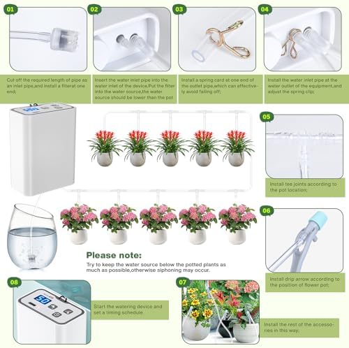 Bild 5 - Bestcool Automatisches Bewässerungssystem mit 1800mAh USB-Akku Pflanzenbewässerungsgerät mit 10 Töpfen & Programmen Für Balkon, Gewächshaus, Rasen, Garten, Markisen Tropfbewässerungsset