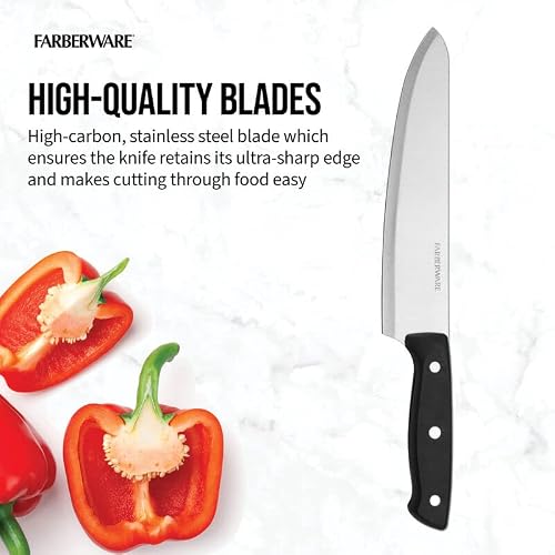 Farberware Edgekeeper Triple Rivet Block Set With Built In Knife Sharpener, 16-Piece, Black #TOP29