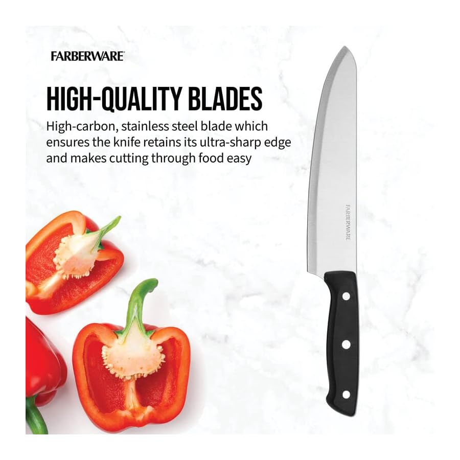 Farberware Edgekeeper Triple Rivet Block Set with Built in Knife Sharpener, 16-Piece, Black