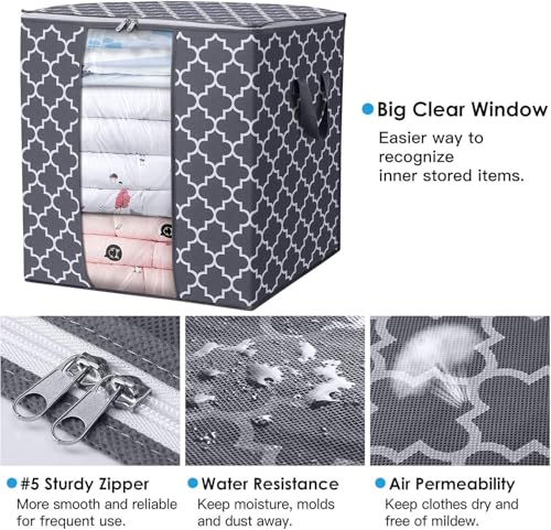 Image of RAAHII 4 piece Large dustproof transparent blanket storage bag for double bed quilt /saree packing bag /lehnga /winter clothes, pillow storage and wardrobe organizing (Blue, Pack of 4)