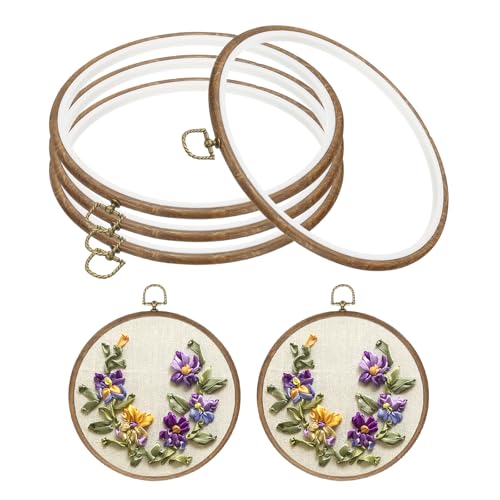 Image of PATIKIL 8inch Embroidery Hoop, 4pcs Cross Stitch Hoop Rubber Imitated Wood Circle Frame Ring for Embroidery Art Craft Sewing Ornaments Hanging Decoration