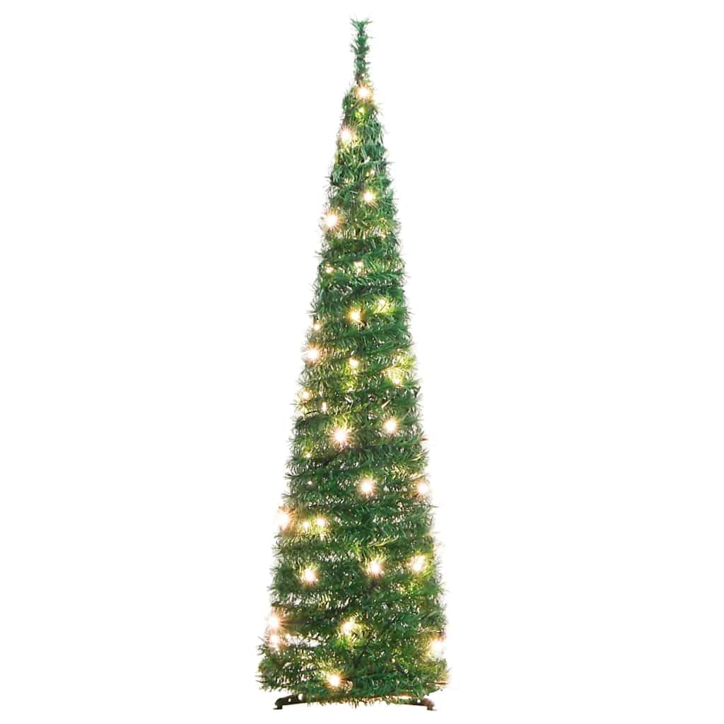 Árbol de Navidad desplegable de 120 cm, 50 ledes, 8 modos, PVC, soporte de metal, plegable, salón, invernadero, oficina