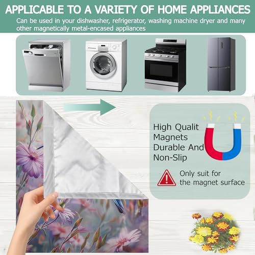 Image of Dishwasher Cover,Spring Hummingbird Reusable Dishwasher Magnet Cover,Decorative Purple Flowers Magnetic Refrigerator Cover Front Panel Cover for Kitchen Decor 23x26 Inch