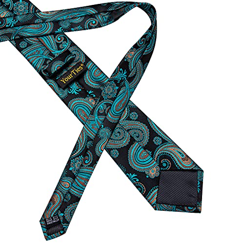 Image of YourTies Black Teal Tie for Men Paisley Mens Necktie Woven Jacquard Formal Business Party Wedding Designer
