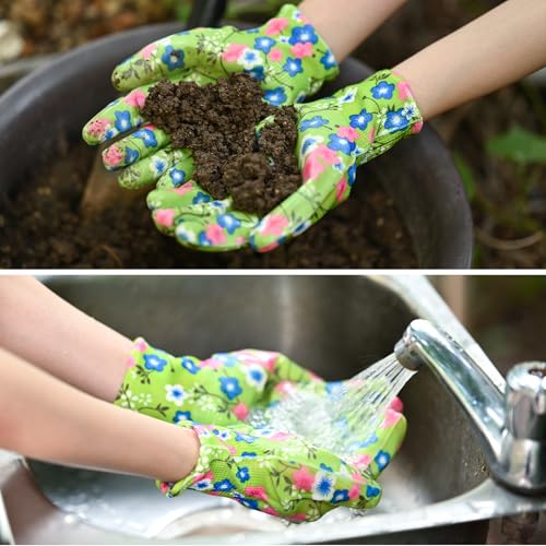 Freeote GARDEN GOLVES MEDIUM SIZE Garden Gloves For Women, 3 Pairs Gardening Gloves With Breathable Nitrile Coated thumb #4
