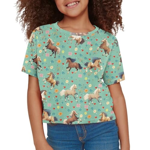 Image of Girls Crop Tees Crew Neck Casual Short Sleeve T Shirts Kids Loose Soft Comfortable Tees Blouses Shirt for Little Girl