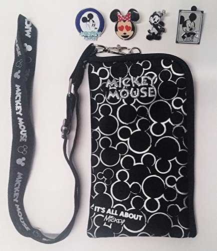 Disney Mickey Mouse trading pin Lanyard with Detachable Coin Purse and 4 random disney parks trading pins