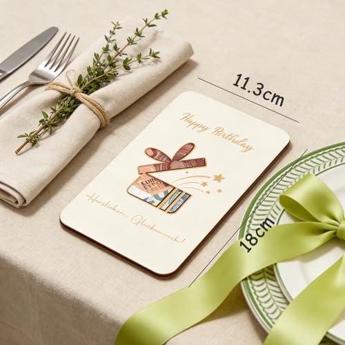 ARTREE Geldgeschenk Geburtstag aus Holz – Originelle Geldkarte Geburtstag | Geld & Gutschein stilvoll verschenken, Holzkarte mit Herzlichen Glückwunsch