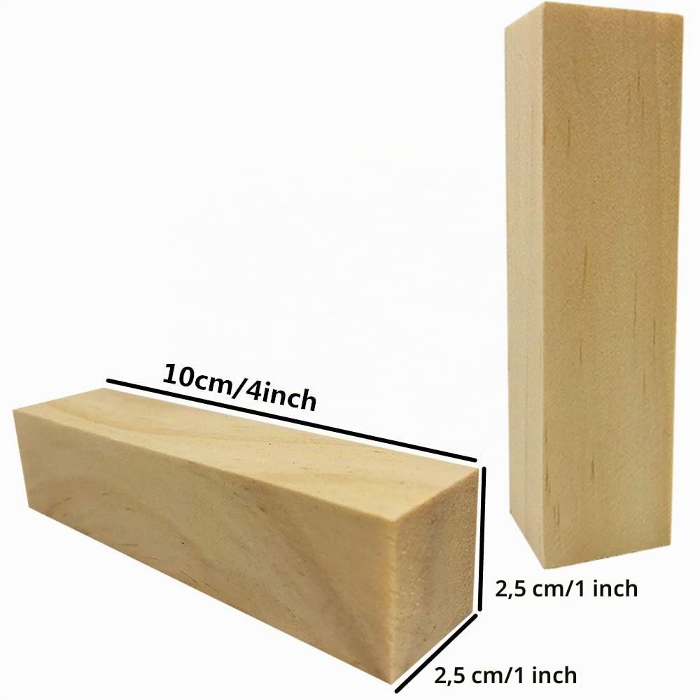 Sculpture De Bois, Fycooler 14PCS Blocs Sculpture En Bois Couleur Naturelle, Tilleul, Résistant à L'Usure - 10x2.5x2.5cm