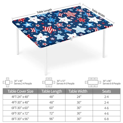 COTAIL Rectangle Fitted Tablecloth, Waterproof Wipeable Table Cover with Elastic Edge for Indoor Outdoor Dining Kitchen Patio Picnic Party, 72x30inch, Stars by COTAIL - Used condition - Image 2