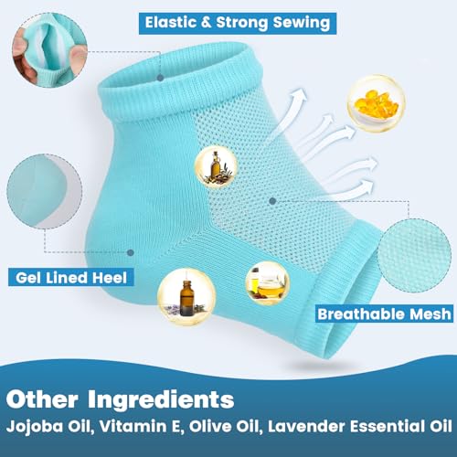 Image of TEAWOO 6 Pairs Blue Moisturizing Heel Socks for Cracked Heel Treatment
