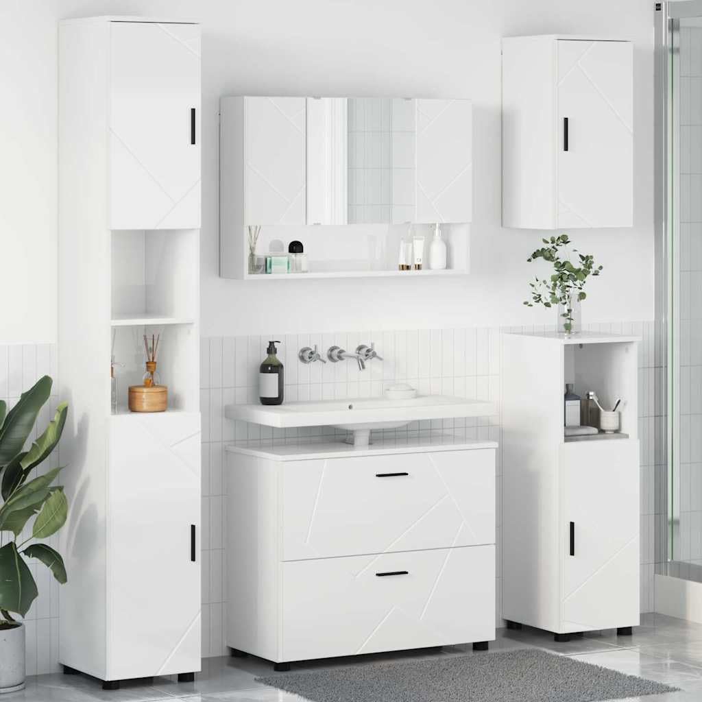 Juego de Muebles de baño con cajón 5 pcs Brillante, Acabado Mate y Textura Suave para Almacenamiento Funcional y diseño Moderno, gabinete Lavabo Espejo y Tres gabinetes más,