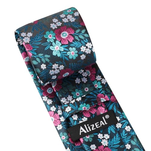 Image of Alizeal Mens 3.15'' Natural Flower Pattern Tie with Floral Pocket Square Set