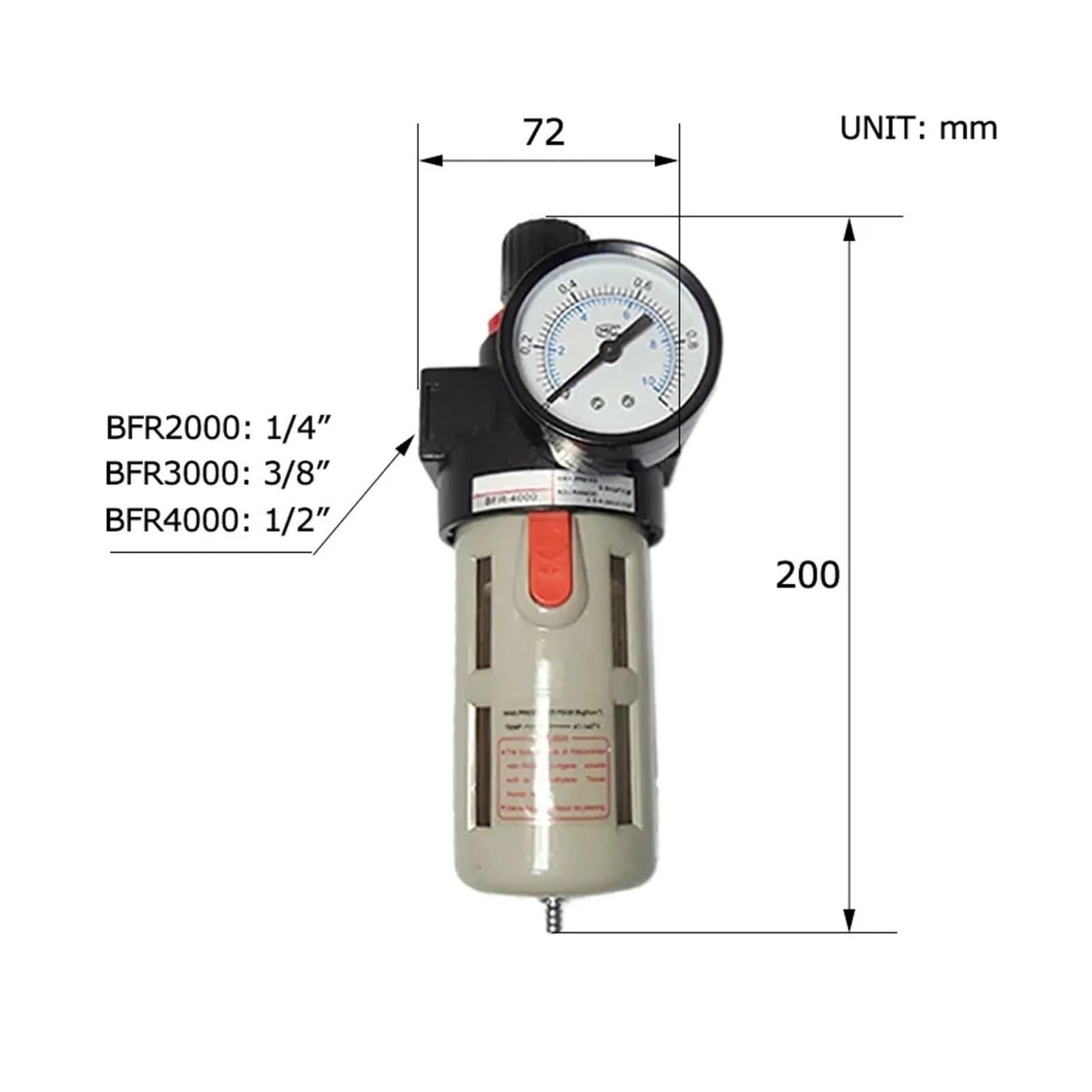 Válvula reductora de presión del filtro de la bomba de aire BFR3000 3/8 Válvula reguladora de presión del compresor del separador de aceite y agua(BFR3000 AND PC12-03)