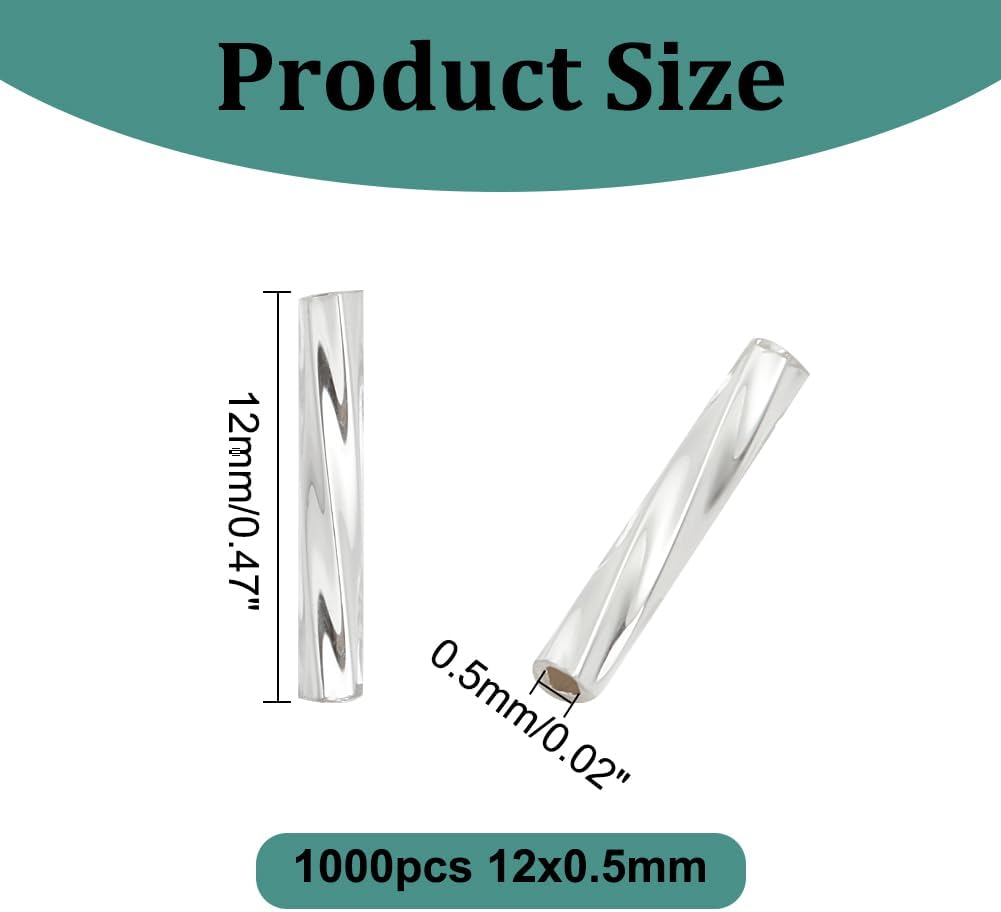 1000Pcs 12mm Glass Bugle Beads 0.5mm Hole Long Tube Seed Bead Small Spacer Connector Beads Loose Spacer Bead with 0.5mm Round Hole for Earring Bracelet Neckalce DIY Craft Making Dress Decor - Image 2