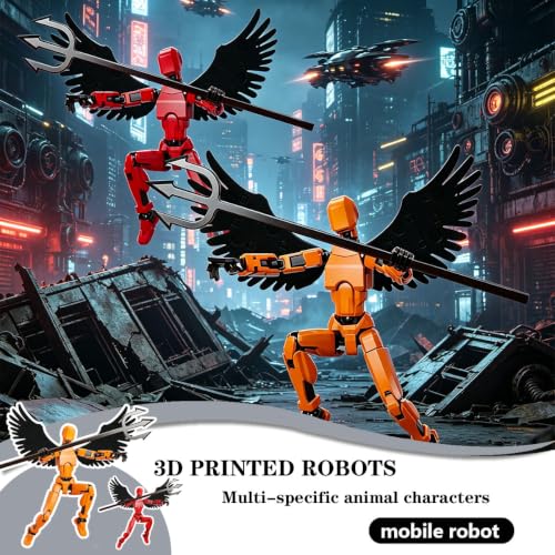 Image of 2-Piece Set Dummy 13 Action Figure, 3D Printed Toys with Articulated Joints, Desktop Decor for Collectors, Orange and Red Action Figures with Wings and Weapons, Ideal for Art Reference and Display