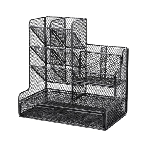 引き出しを備えたデスクトップペンオーガナイザーと11コンパートメントビッグキャパシティペンカップデスク主催者メイクアップサプライオーガナイザー多機能デスクストレージ