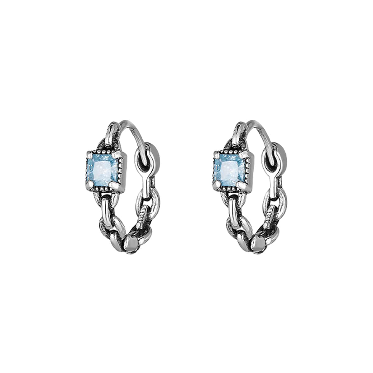 SLUYNZ 925 Plata Esterlina Azul CZ Aros para Mujeres Adolescentes Chicas Enlace Aros Retro Huggie Aros