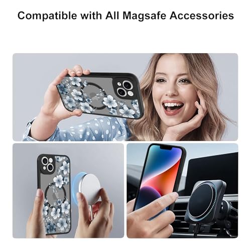MOWIME Magnetic for iPhone 14 [Compatible with MagSafe] Cute Fashion White Flower Translucent Matte Hard Back Shockproof Anti-Scratch Phone Case-Ink Flower by MOWIME - Used condition - Image 4