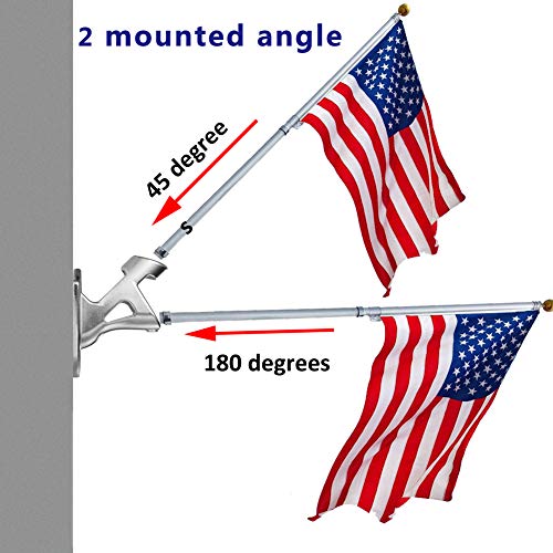 Geek Cheers Stainless Steel Heavy Duty Flag Pole Holder Flag Bracket, 2 Positions For 1" Flag Pole Wall Mount House & Estate Flag Pole Bracket,Blad Drill Bit Included Rust Free Flag Pole Mount Silver #TOP4
