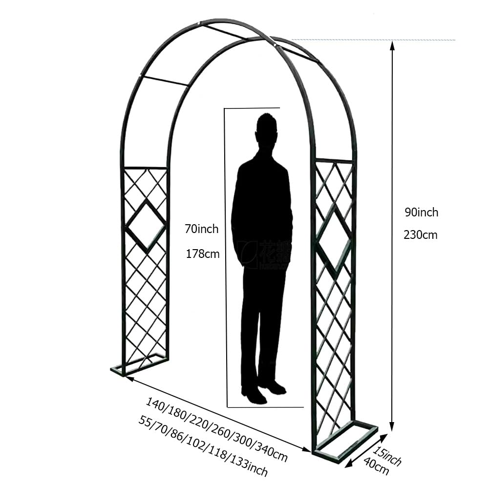 Traliccio ad arco da giardino per piante rampicanti, pergola in acciaio zincato resistente, con griglia diamantata, perfetta per matrimoni all'aperto, patio, decorazione in bronzo (554,7 x 100,1 cm)