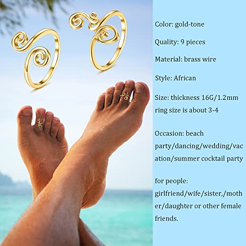 FIBO STEEL 9 Pcs Adjustable Toe Rings for Women Open African Toe Rings Summer Beach Foot Jewelry3