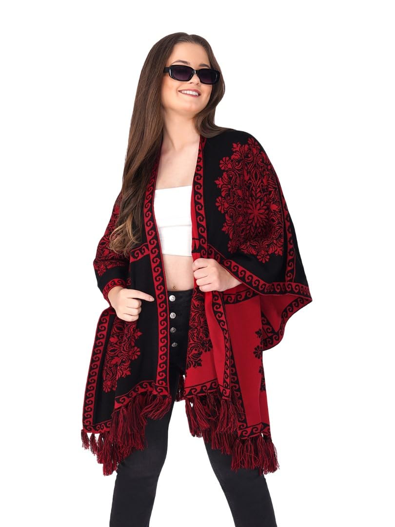 joe hazel Women Wine Colour Winter Warm Woolen Poncho-picture-36