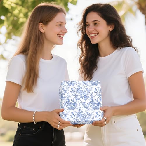 EoBeCy Blue Bow Wrapping Paper, 12 Sheets Vintage Chinoiserie Floral Gift Wrap Paper, Christmas Birthday Wedding Bridal Shower Party DIY Craft Gifts, Flat Folded 20 x 28 Inch