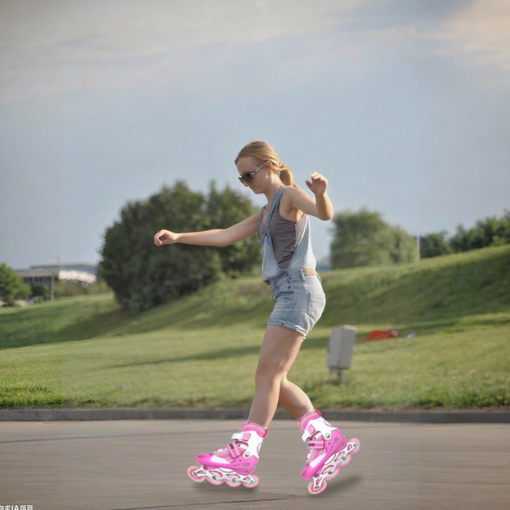 Roller Enfant Fille en Ligne pour Enfants, Patins à roulettes réglables pour Enfants 3 à 9 Ans, Roller Enfant Fille Lumières Amusantes pour Débutants