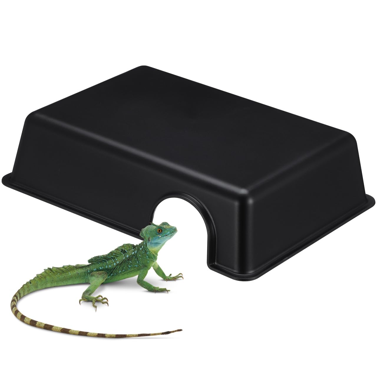 HANABASS Reptile Hide Cave Plastic Reptile Tank Ornament for Gecko Snake and Turtle Aquarium Ornament Terrarium Hideout Climbing Hole and Snack Hiding Cave Black 24.00 X 17.20 X 5.70 Cm