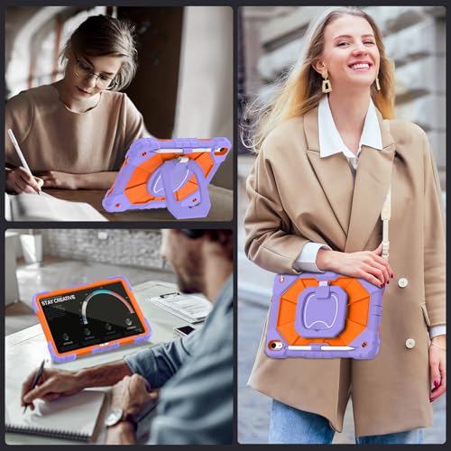 Image of Auizotl Case for iPad (A16) 11th /10th Generation 2025 /2022,10th Gen iPad Case with Screen Protector 360 Rotating Stand,Heavy Duty Shockproof Cover for i Pad 11.0 /10.9,Purple Orange