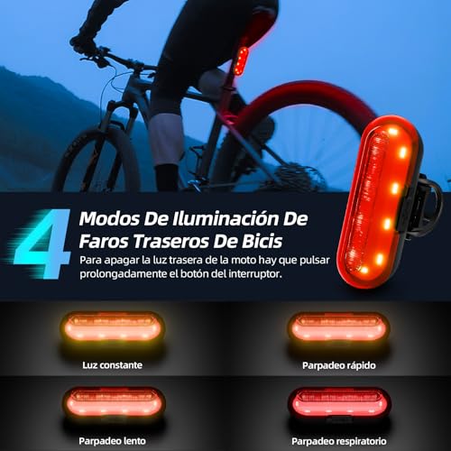 Luz Bicicleta USB Recargable LED Iluminación Bicicleta Lámpara Delantera y Trasera Faro de Bicicleta Impermeable para Ciclismo MTB Bicicleta, Bicicleta, Bicicleta Eléctrica (con Buzzer) - imagen 3