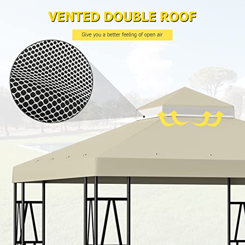 Big Lighting Deals 10' X 10' Gazebo Replacement Canopy Double Tier Patio Canopy Top Cover-Beige - Thumbnail 4
