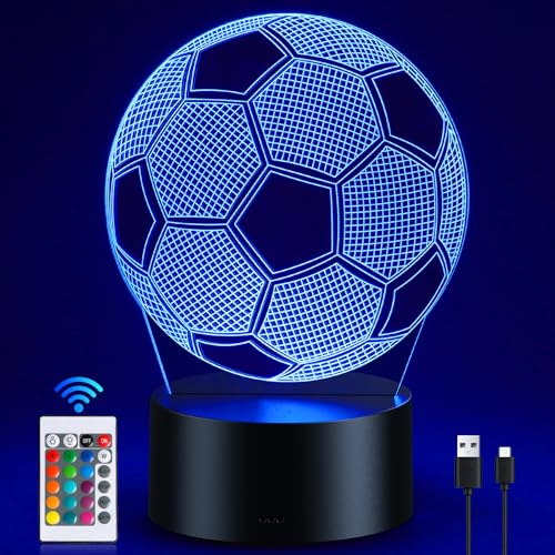 Veilleuse Soccer Kids, lampe 3D Football à illusion d'optique avec minuterie et télécommande, 16 couleurs changeantes, superbe décoration de chambre pour...